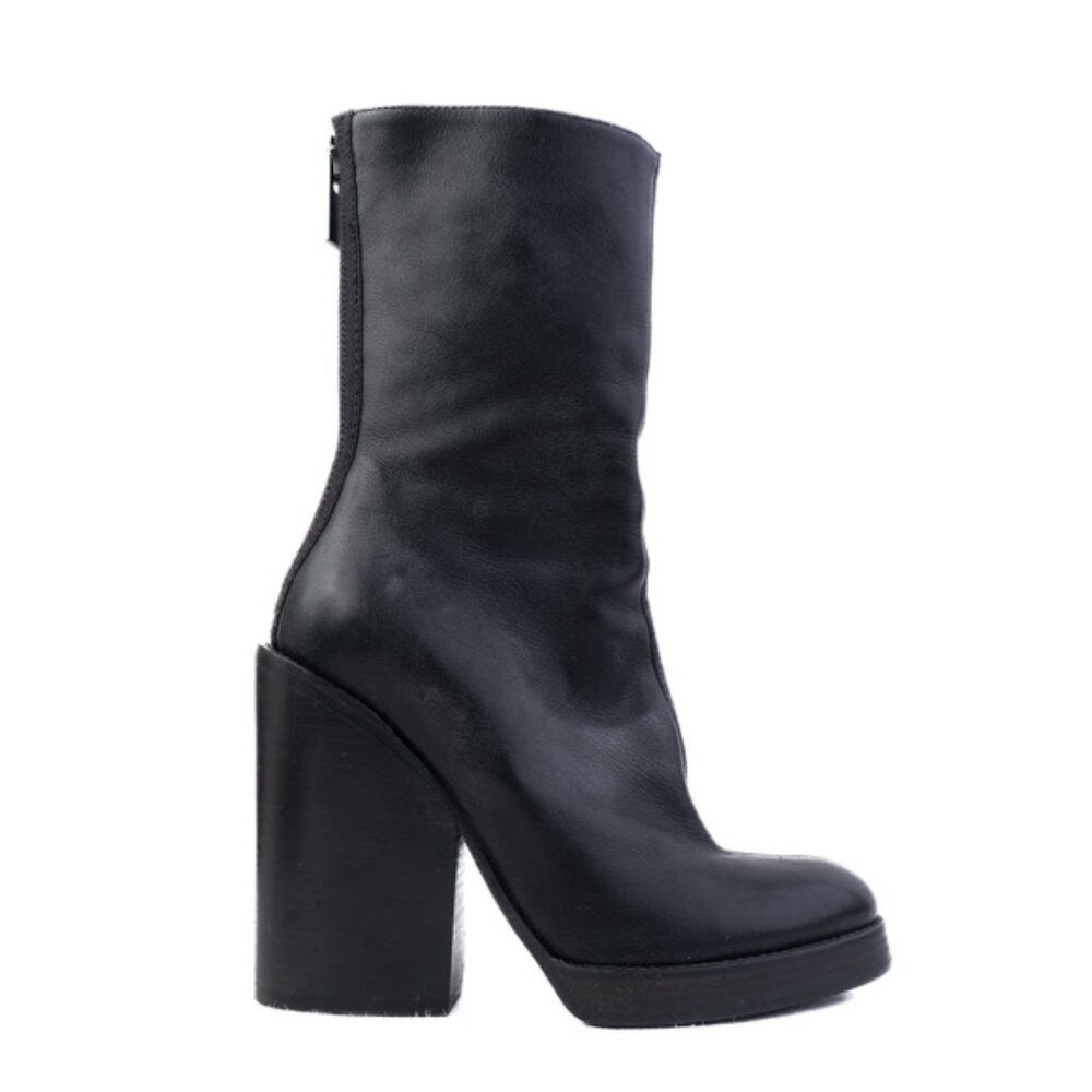 HAIDER ACKERMANN Black Mid Calf Leather Chunky Block Heel Grunge Boots $530 - Picture 8 of 10